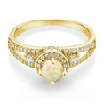 thumbnail image 2 of Gem Stone King 18K Yellow Gold Plated Silver White Ethiopian Opal Engagement Ring for Women (1.24 Cttw, Round Cabochon 5MM, Gemstone October Birthstone, Size 9), 2 of 4