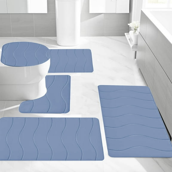 Memory Foam Bathroom Rugs Set 5 Pieces, Soft Non Slip Bathroom Mats Set, Extra Thick Bath Mats for Bathroom, Machine Washable Bath Rugs for Tub, Toilet and Floor