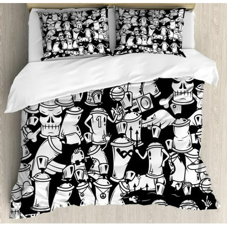Urban Graffiti Queen Size Duvet Cover Set Anthropomorphised