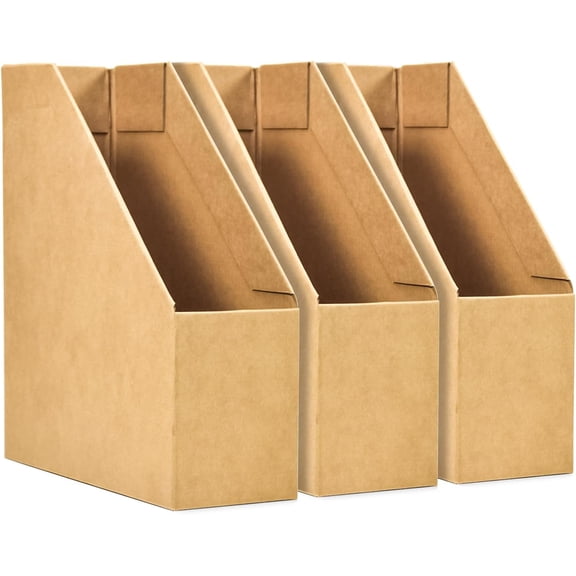 SAYEEC Cardboard Magazine File Holder 3 Pack Foldable Folder Holder Sturdy Desk File Organizer Paperboard Magazine Storage Box Binder Rack Book Bins Document Paper Organizer for Office Home