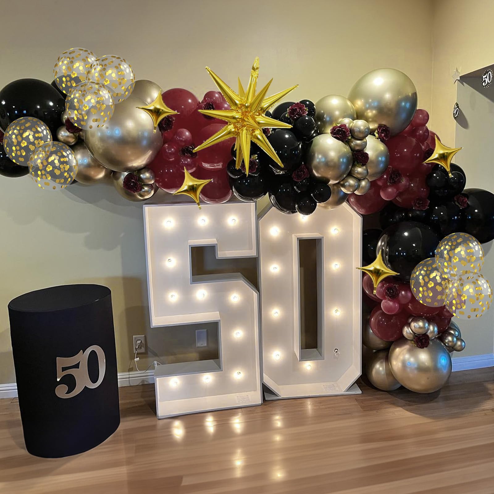 Balloons Arch Kit Black Burgundy Gold 98pcs for Birthdays Graduation Celebrations