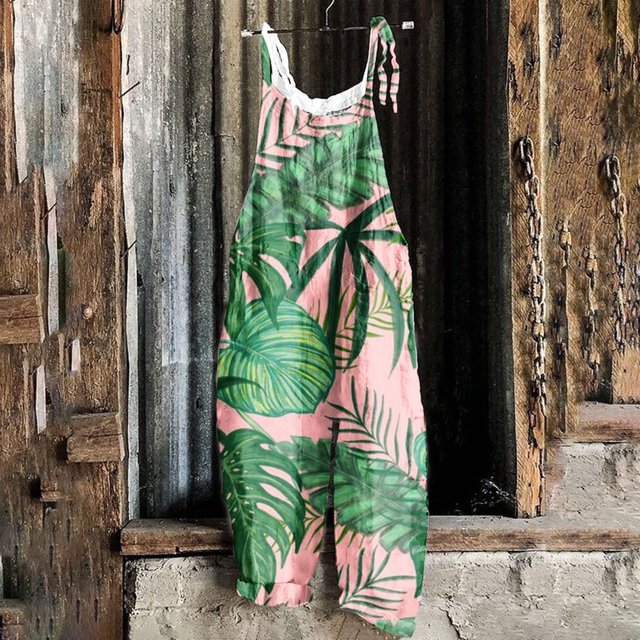Mefallenssiah Women Ladies Printed Summer Sleeveless Backless Loose Long Playsuits Rompers Jumpsuit