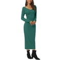 thumbnail image 2 of MODA NOVA Juniors Fall Winter V Neck Long Sleeve Slim Fit Casual Midi Dress, 2 of 5