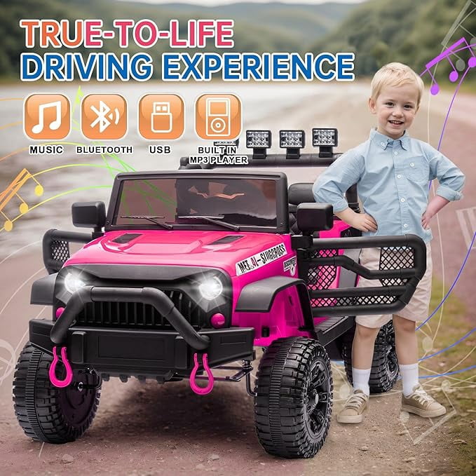 HappyToysWorldGulunbur 24V Electric Ride On Car for Kids, 400W High-Power Motor & 4-Wheel Suspension, Parents Can Drive with Remote or Kids Self Drive, Bluetooth, LED Dashboard, for Boys Girls 3+