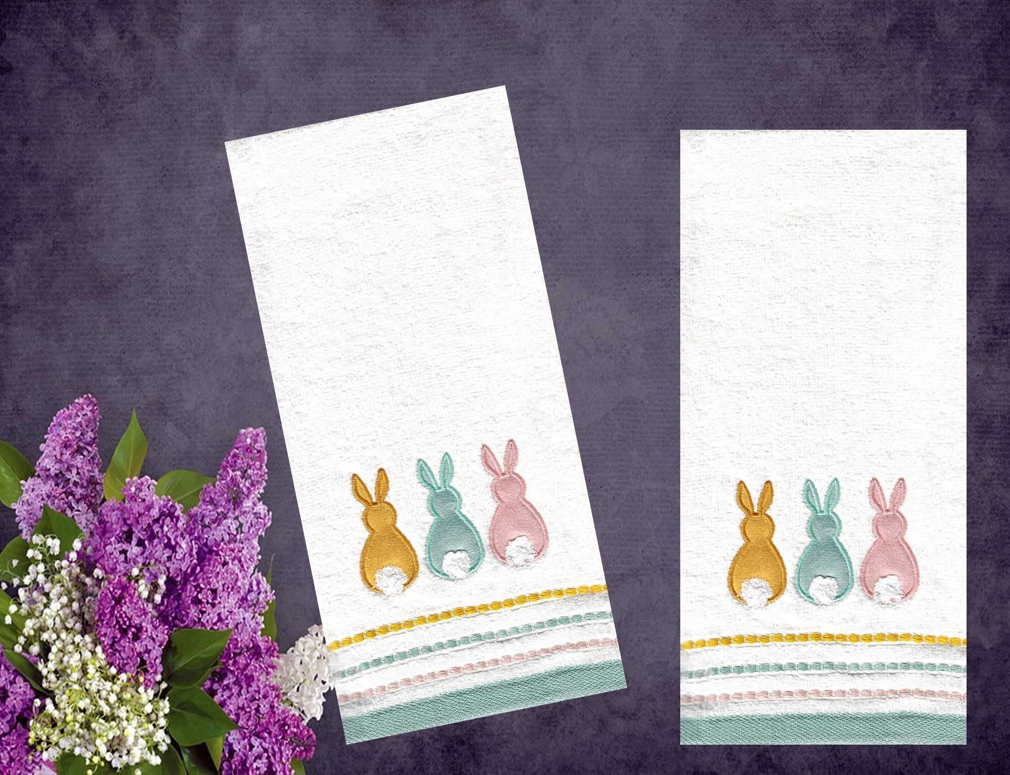 Celebrate Bunny Butts Bath Hand Towels Set of 2, Decorative Border
