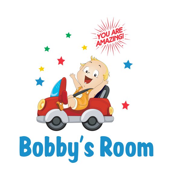 Bobby's Room Cute Baby Customised Name Wall Decal- Kids Name Nursery Decor- Personalized Wall Sticker, Boys Room Decor- Vinyl Wall Decal for Decoration-Size : 9" x 10".
