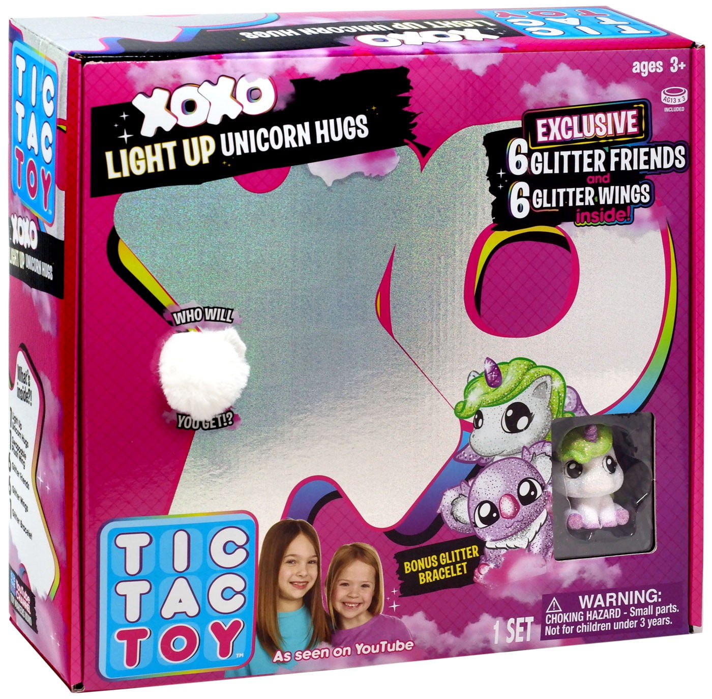 Tic Tac Toy XOXO Light UP Pink Unicorn Hugs & Glitter Friends 