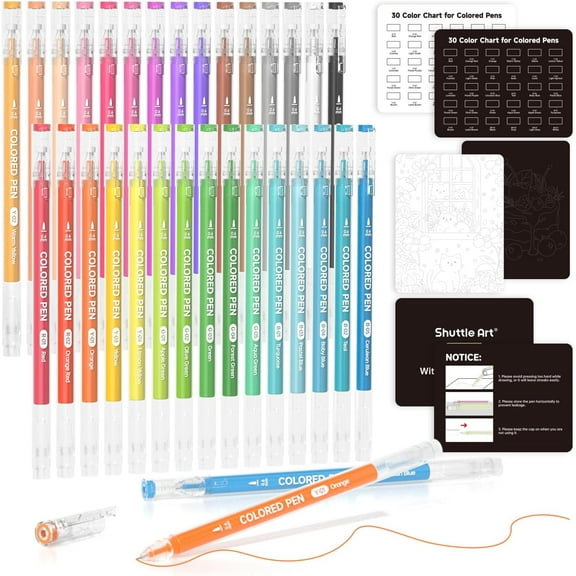 Shuttle Art Colored Pens, 30 Colors Cute Journal Pens 0.6mm Fine Point Colored Gel Pens for Black Paper Adult Coloring Writing Drawing Journaling Note Taking