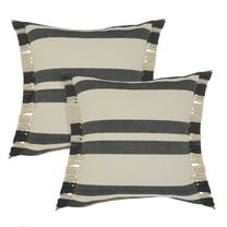 LR Home Elton Farmhouse Striped Cotton Lumbar Pillows, Frost/Gray, 16" x 24", Set of 2