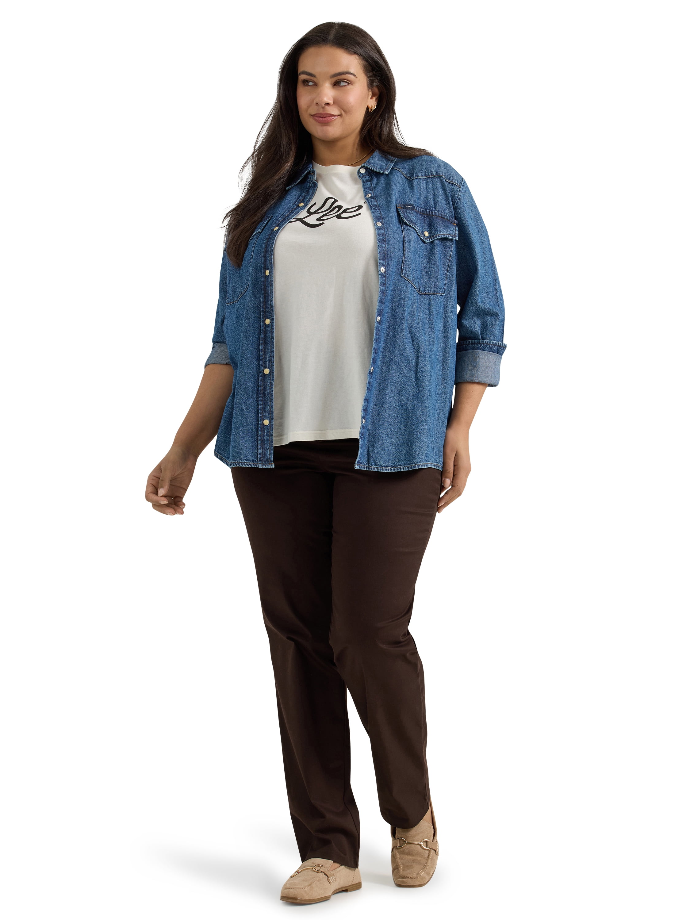 Lee Women's Plus Wrinkle Free Relaxed Fit Straight Leg Pant, Sizes 14-30