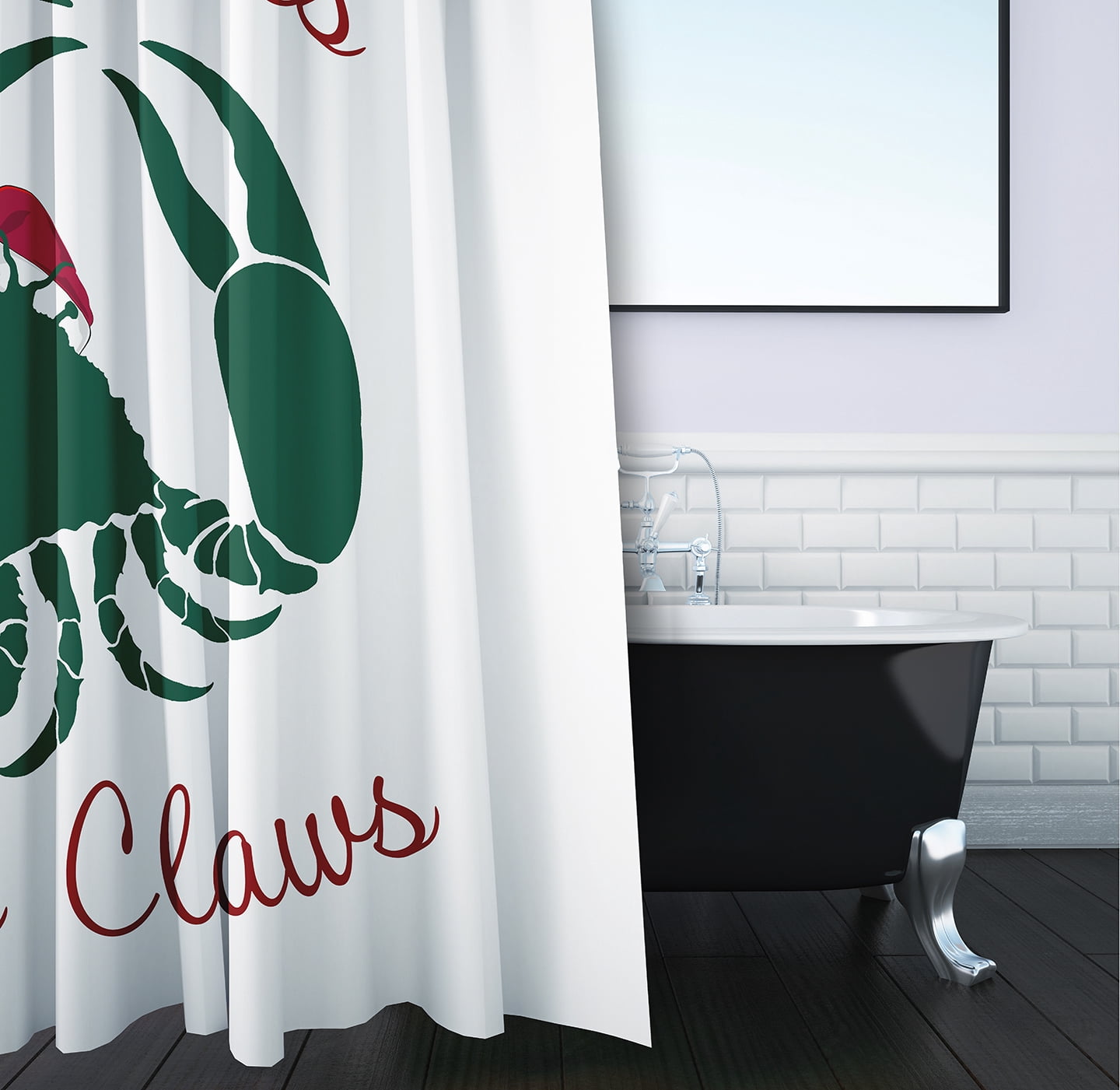 Simply Daisy 70" W x 73" L Santa Claws Crab Polyester Shower Curtain, Forest Green [1 Ct]