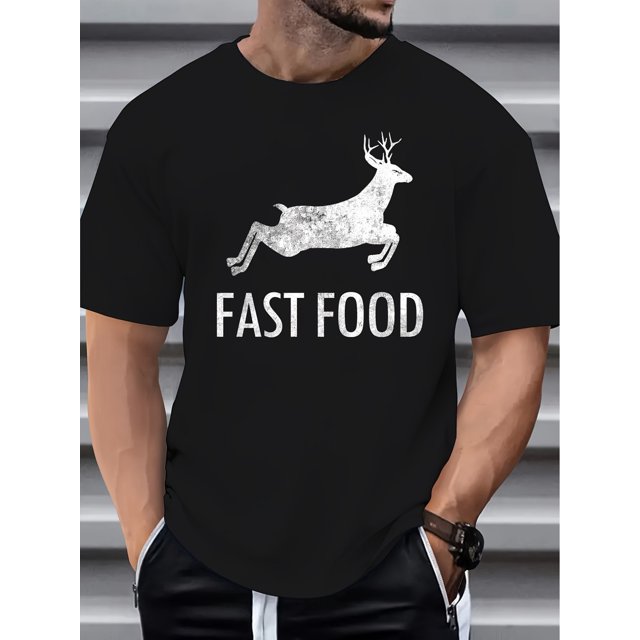 Camiseta deportiva informal para hombre: corte holgado, mezcla de algodón, diseño gráfico de cervatillo, cómoda y transpirable, ideal para el día a día en primavera/verano.
