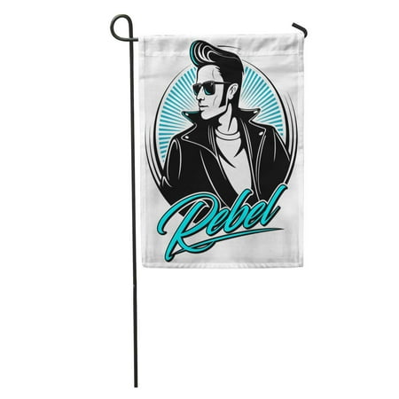SIDONKU Man Rockabilly Rebel in Jacket Fifties Hairstyle and Sunglasses Garden Flag Decorative Flag House Banner 12x18 inch