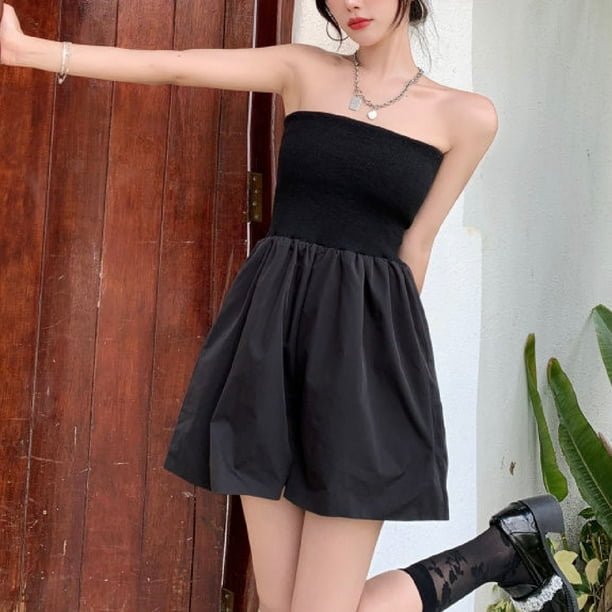 Vestido corto de verano para mujer vestido corto informal con parte superior de tubo y tejido acanalado ajustado para mujeres y ninas negro M Walmart en linea