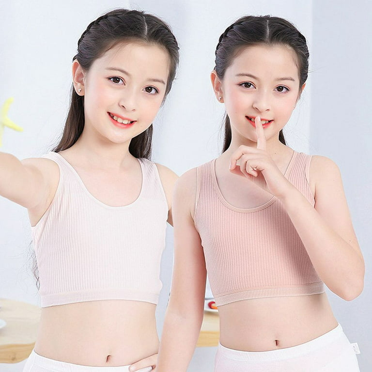 Fashion Undershirt Kids Underwear Camisole Teens Vest Girls Tank Top  Training Bra Teenage Sport Bra WHITE L
