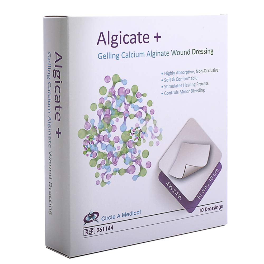 Circle-A-Medical Algicate + Gelling Calcium Alginate Wound Dressing Sterile 4'x 4', 10 Pack