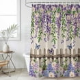 thumbnail image 6 of Polyester Fabric Spring Purple Flowers Shower Curtain, Farmhouse Leaves Fences Burlap Waterproof Bathtub Curtain Bathroom Decor Set with Hooks 36 x 72 Inches, 6 of 6