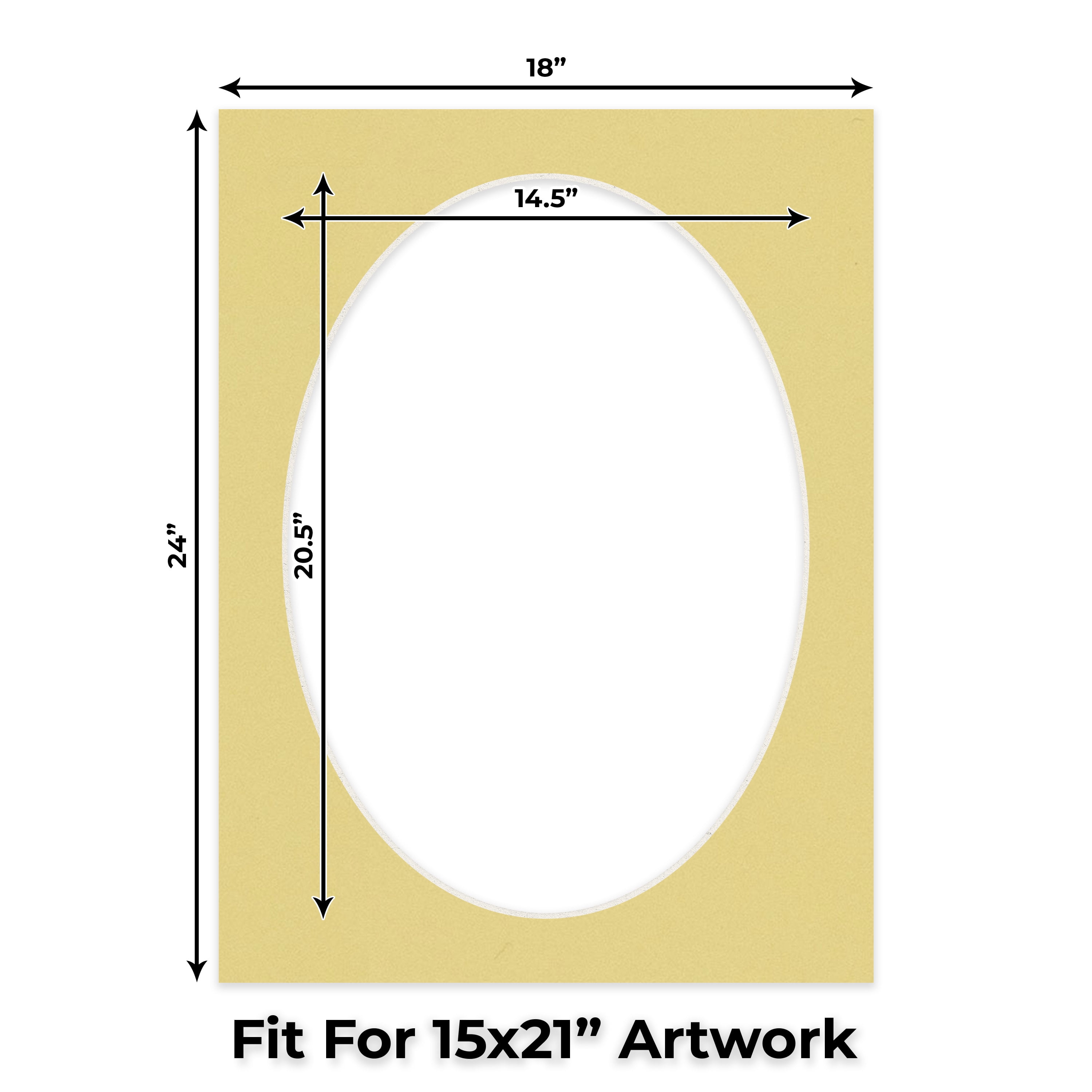 Soft Yellow Picture Frame Mat for 18x24 Frames - Oval Opening for 15x21 Photos - 10 Mats