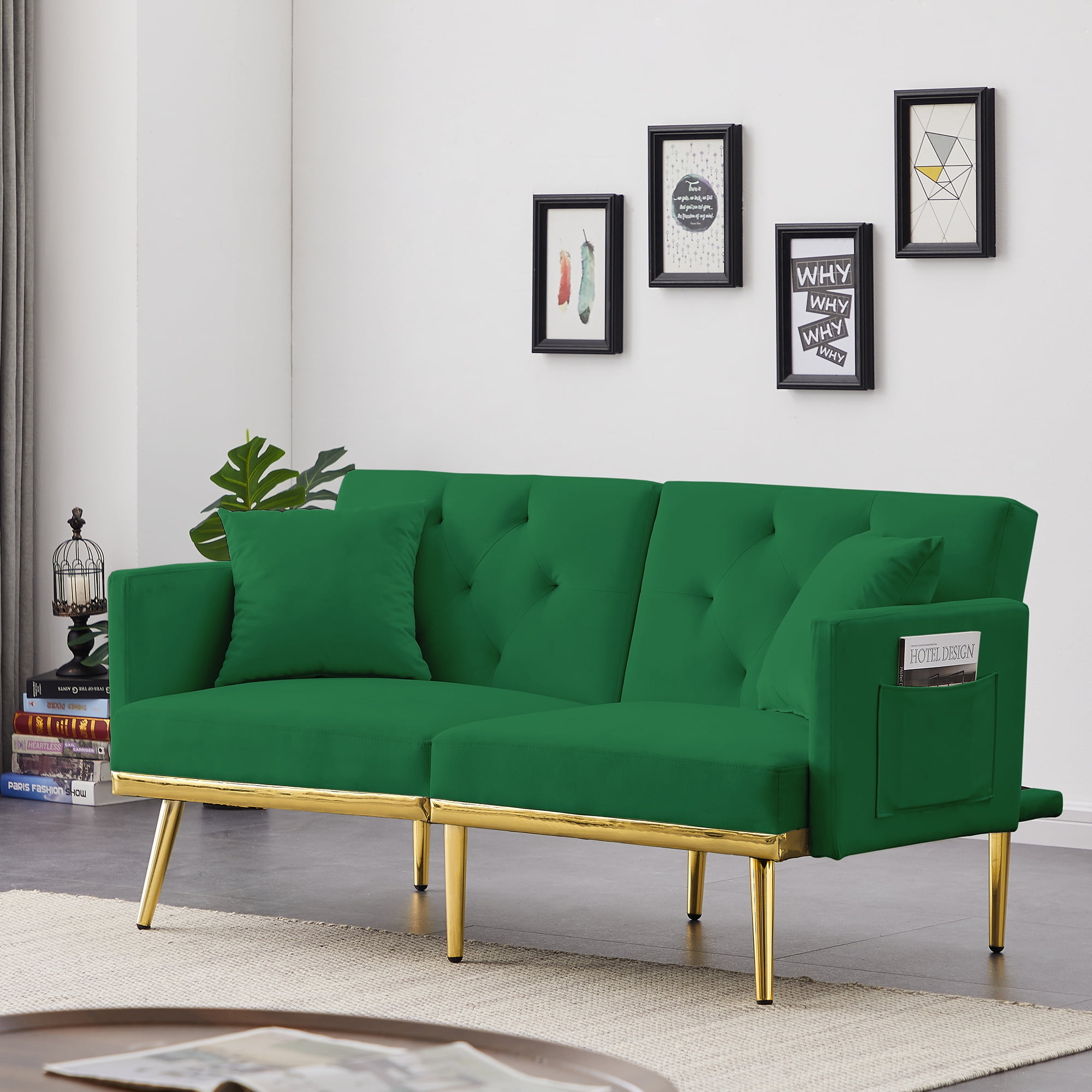 Oaks Aura Green Velvet Sofa Bed