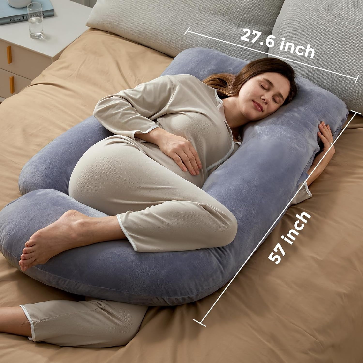 Sleep pillow, U-shaped full body with removable washable cover - back, leg, and abdominal support