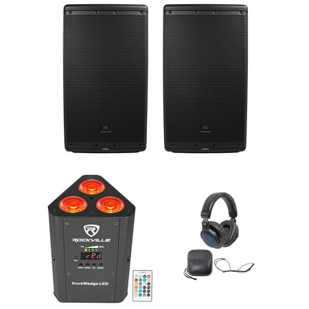 2) JBL EON612 12" 1000w Powered DJ PA Speakers+Wireless DMX Par Light+Headphones