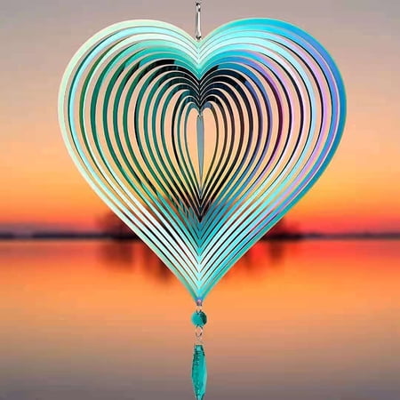 Gustamucho Rainbow heart Wind Spinners hanging Wind Sculpture and Spinner for Yard and Garden Decor 15.7inch