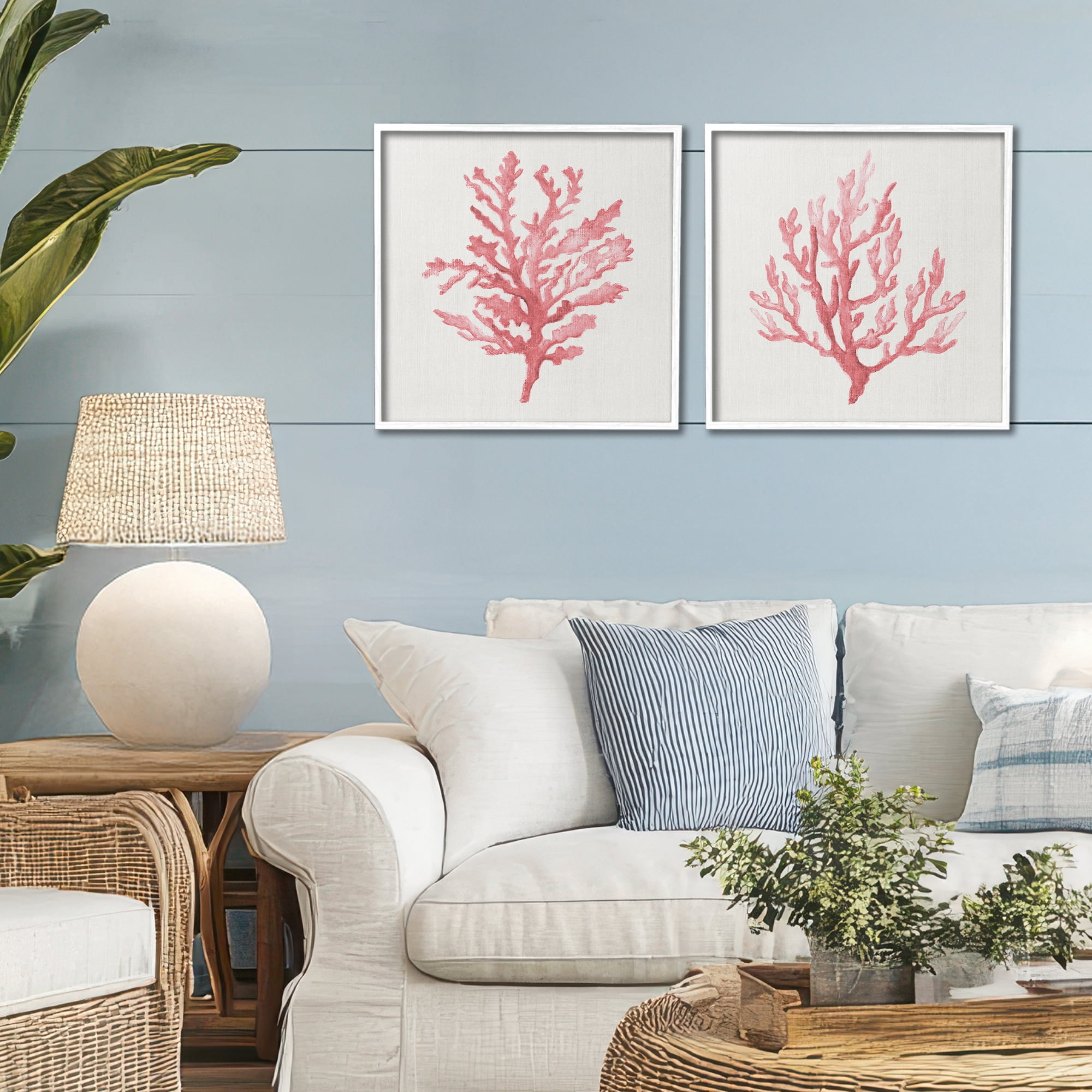 Stupell Industries Rosy Pink Coral Branches 2 Piece White Framed Giclee Art Set, design by Janet Tava