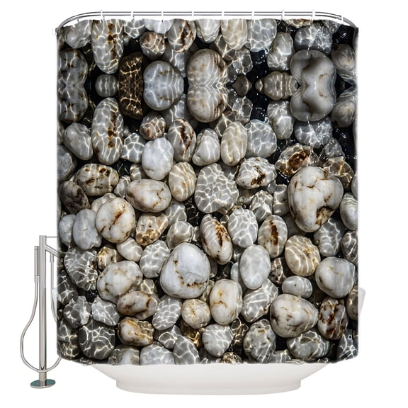 River Stone Bathroom Shower Curtains with 12 Hooks Waterproof Shower Curtain for Stalls and Bathtubs Nature Farmhouse Beige Brown Stacked Rocks Decorative Bathroom Privacy Curtain 72x84 Inches