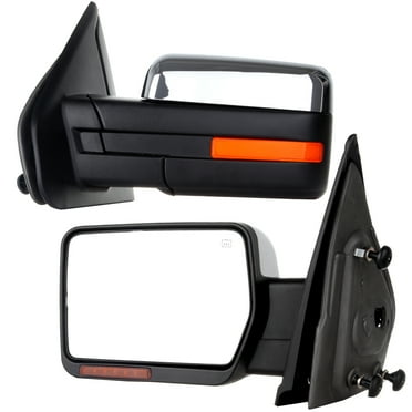 ECCPP Tow Mirrors Towing Mirrors Compatible with 2004-2014 for Ford for F150 Pickup with Left Right Side Power Control Heat Turn Signal Puddle Light with Chrome Housing with Reflective Stripe