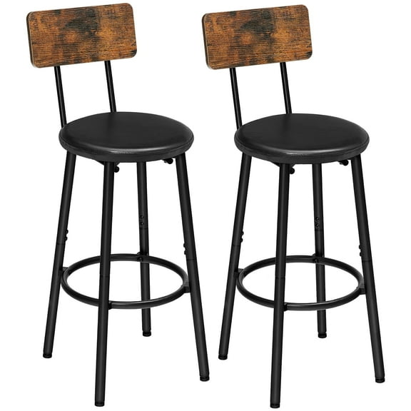 HOOBRO Bar Stools, Bar Stools Set of 2 with PU Upholstered, Bar Chairs with Footrest and Back, 26" Bar Stools for Kitchen Island, Dining Room, Easy to Assemble, Rustic Brown and Black BF31BY01G1