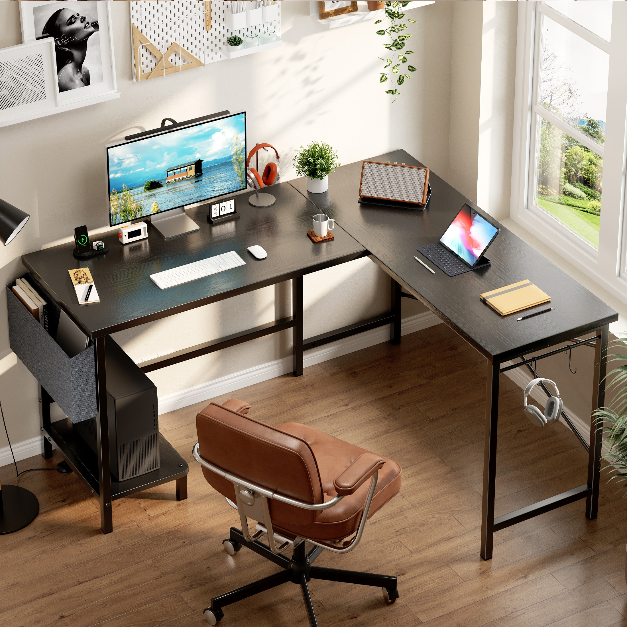 edx L-Shaped Computer Desk, 50 Inches, Black