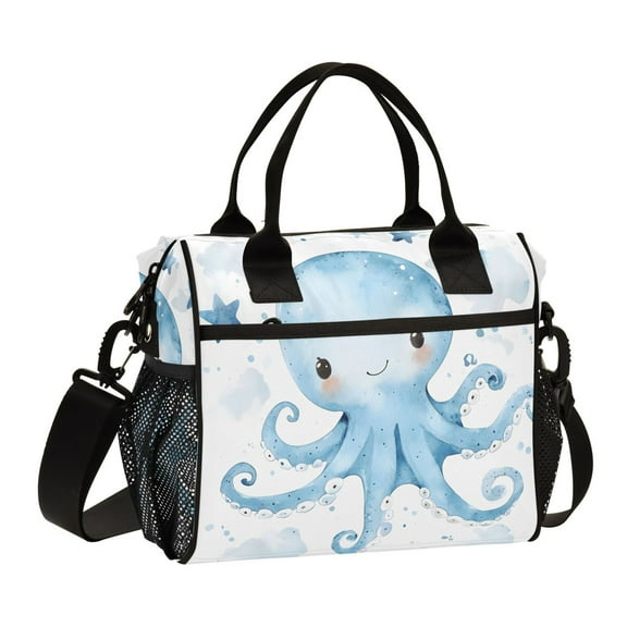 Lunch Bag Insulated Lunch Box Leakproof Reusable Cooler Tote Adjustable Shoulder Strap for Men Women Cute Blue Octopus and Star 9L