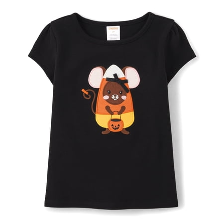 Gymboree Girls' and Toddler Fall and Holiday Embroidered Graphic Short Sleeve T-Shirts 12-18 Months Halloween Candy Corn