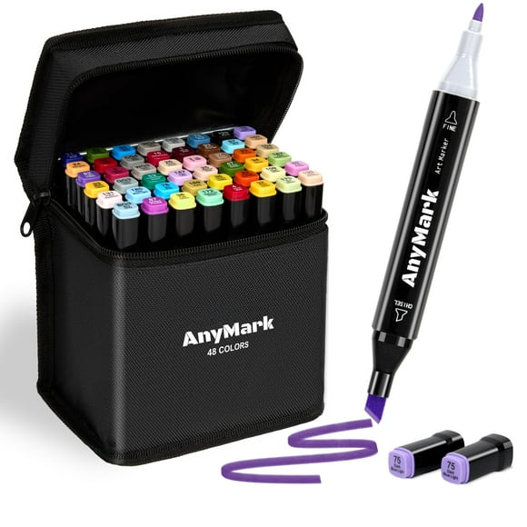 Juego de rotuladores de alcohol AnyMark de 48 colores con doble punta