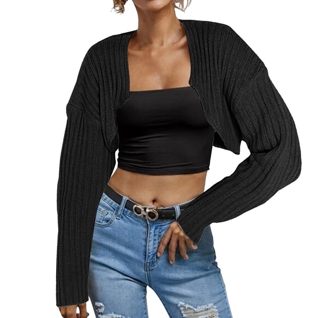 Women Long Sleeve Open Front Ribbed Knit Crop Cardigan Solid Loose Drop Shoulder Crop Sweater Top Kimono Women Cardigans for Women Striped Button up Cardigans for Women Floral Cardigan Women Oversized