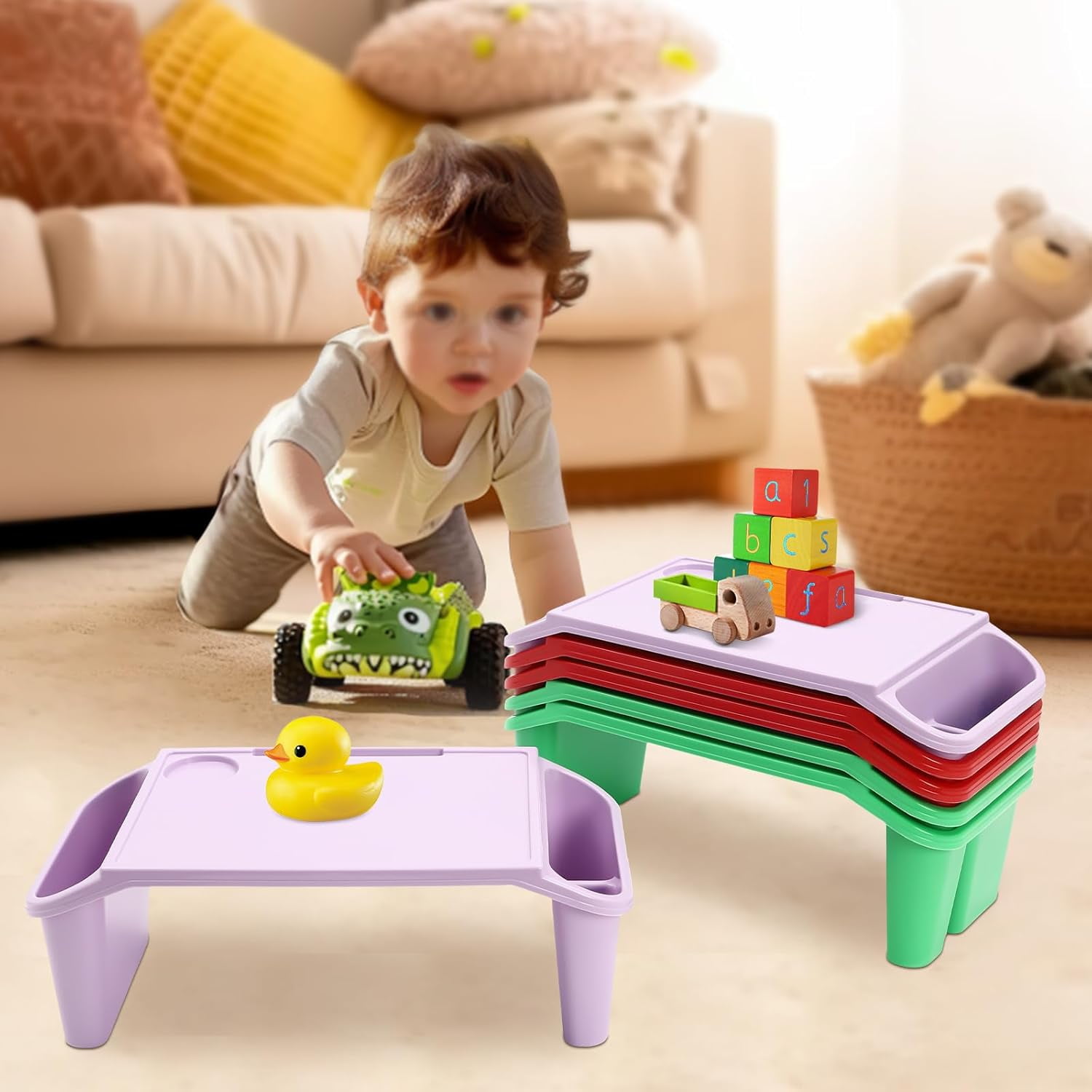 6-Pack Lap Desks for Kids, Lightweight Stackable Lap Trays with Cup Holder & Phone Slot, 33lbs Load Capacity Kids Lap Desk Tray