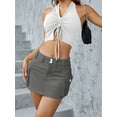 thumbnail image 3 of nvzhuang Women Mini Skirt Vintage Low Waist Cargo Skirt Summer Slim Fit Solid Color Skirt with Pockets for Club, 3 of 7