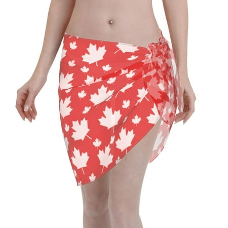 Adobk Women Beach Sarong Bathing Suit Maple Leaves Print Wrap Skirt Sheer Bikini Swimsuit Cover Ups For Swimwear