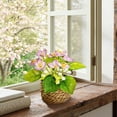 thumbnail image 6 of Small Artificial Potted Flowers in Woven Basket, Realistic Fake Plants with Green Leaves & Multicolor Blooms, Indoor Decor for Home Office Tabletop, Bathroom Shelf, Farmhouse & Boho Style, 6 of 7