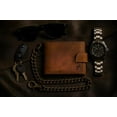 thumbnail image 2 of RFID safe Leather Bi-fold Chain Wallet for Men 18' Inch Stainless Biker Chain Rustic Brown Flip up Thumb ID Loop Closer, 2 of 7