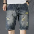 thumbnail image 3 of Pantalones vaqueros cortos para hombre, holgados, anchos, con botones, estilo cargo, estilo vaquero, novedad popular en la moda coreana, diseño vintage, 3 of 4