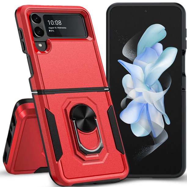 Circlemalls Case for Samsung Galaxy Z Flip 4, Ring Stand Armor Cover
