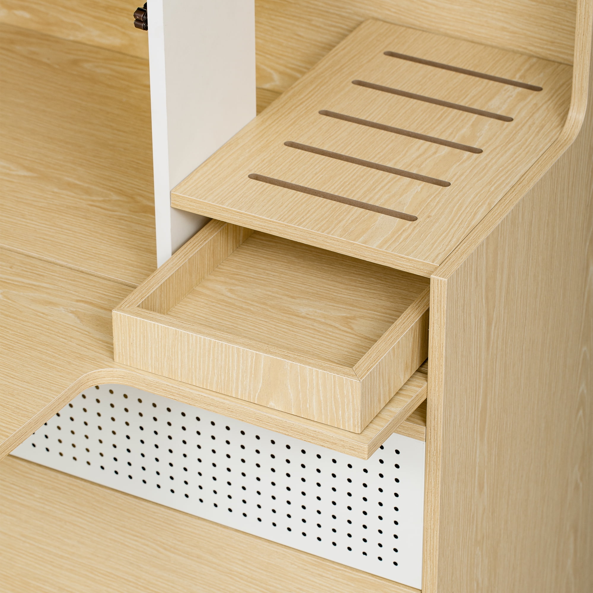 Euroco Furniture Style Multi-Use Natural Cat Litter Box House with 2 Flip-Down Doors