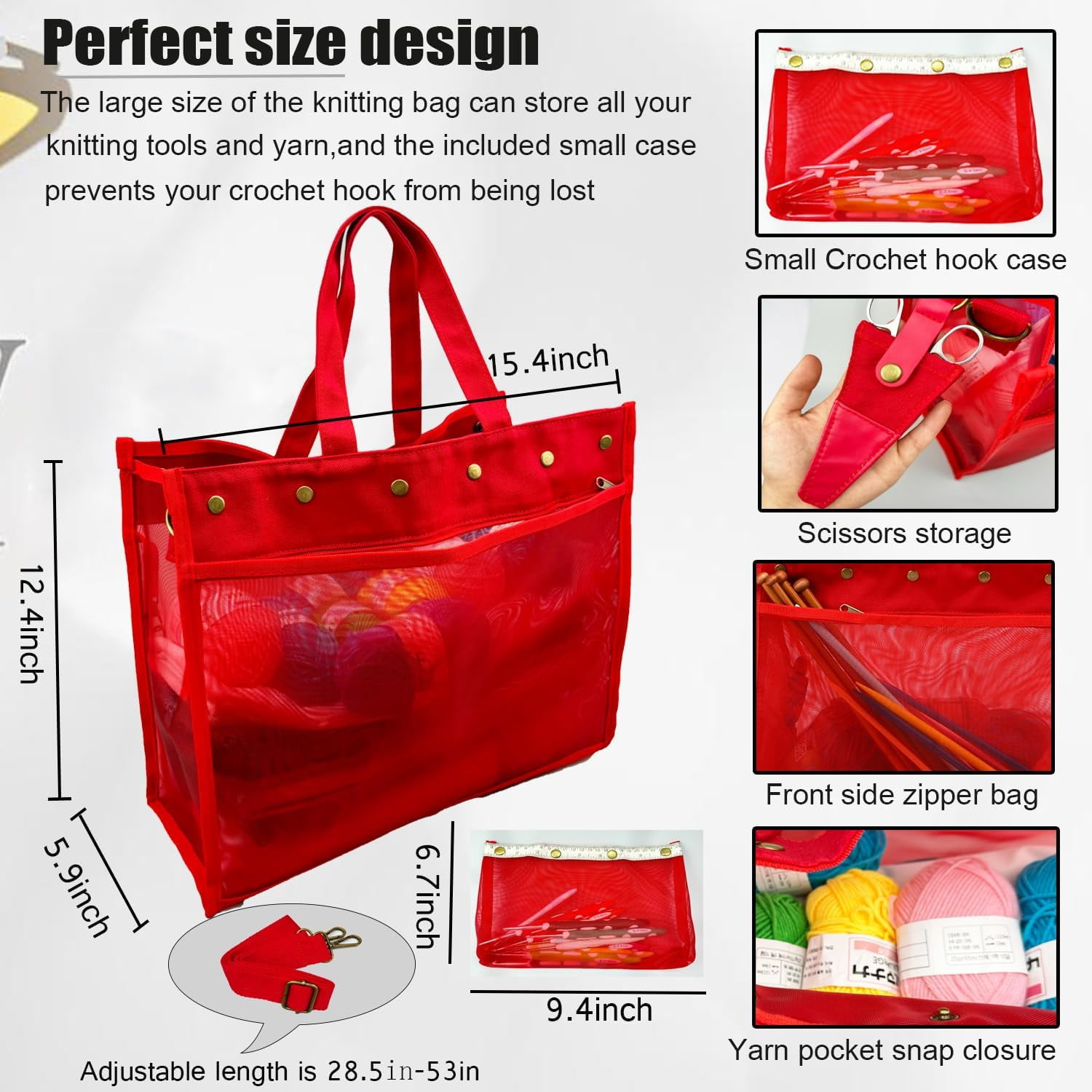 ABCISI Knitting Bag Large Yarn Storage Organizer, Crochet Bags and Totes, Yarn Bags for Crocheting, Crochet Storage Bags for Crochet Hooks Knitting Needles, Knit Bags for Crochet Lovers (Red)