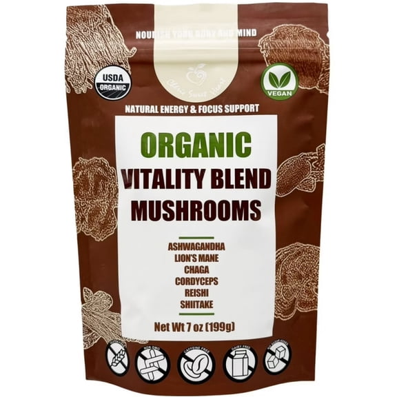 Organic Vitality Blend with Ashwagandha and 5 Mushrooms Powder 7 oz by Cherie Sweet Heart