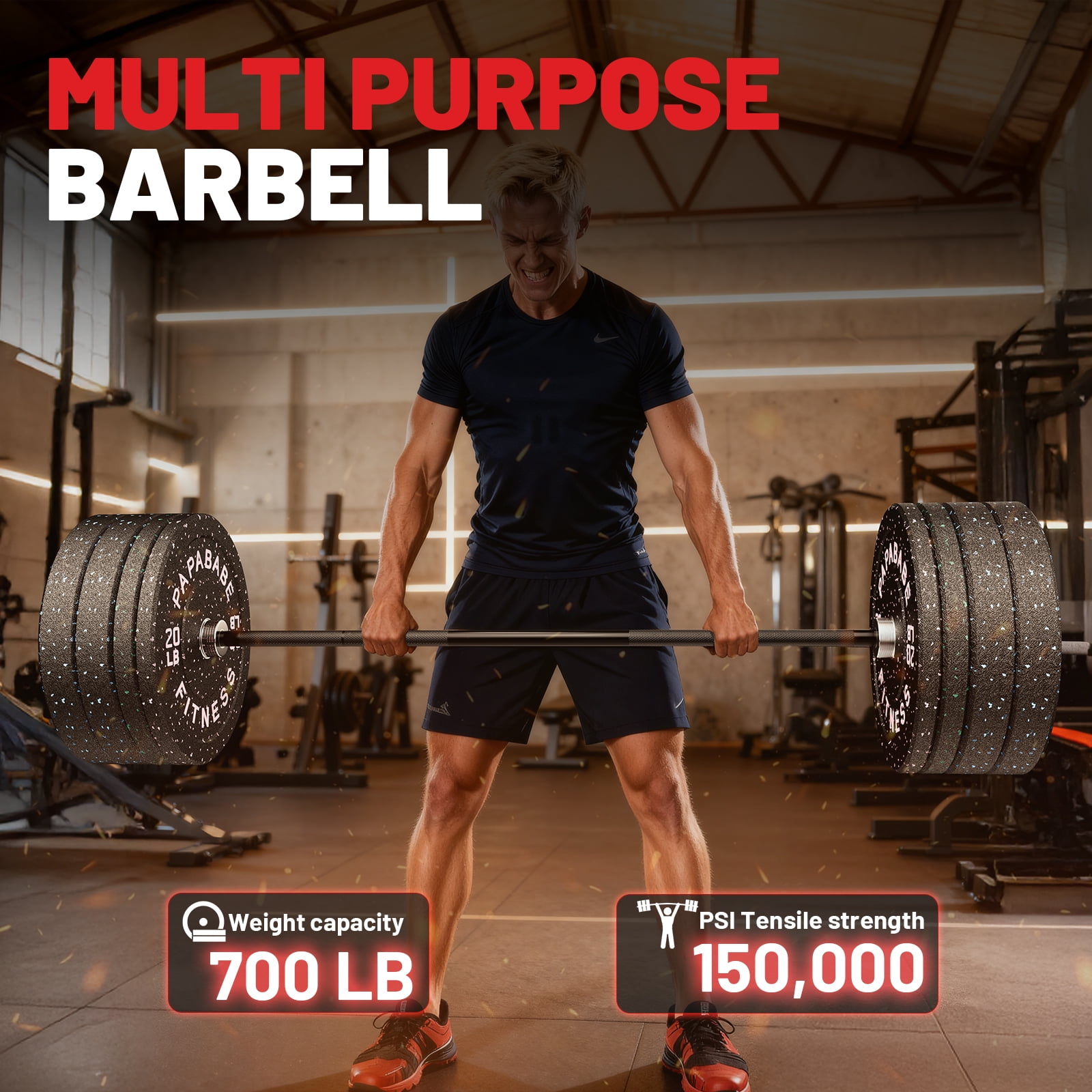 Olympic Barbell, 6ft Barbell for Strength Training and Weightlifting, 2 inch Olympic Bar with 700lb Capacity, Comfortable Grip for Squats Curls Deadlifts