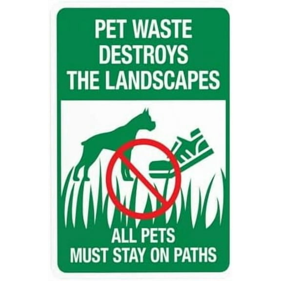 Pet Waste Destroys The Landscape All Pets Must Stay On Paths Warning Sign, No Dog Poop Metal Signs for Business Home Yard Garage Street Wall Caution Custom Decor 8 x 12 Inch
