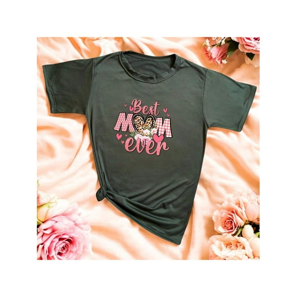Playera Blusa De Best Mom Ever Moda Fashion Para Mujer Color Verde Oliva Talla Extra Grande Marca Emil SaEs