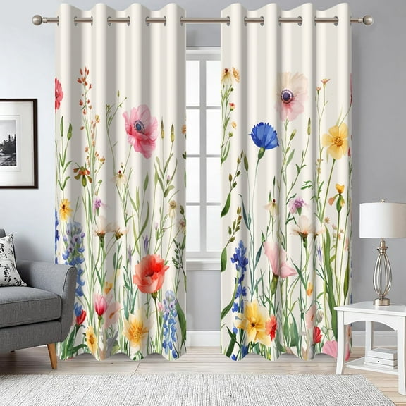 Spring Floral Blackout Window Curtains for Living Room,Thermal Insulated Curtains,52x84 Inch,Set of 2