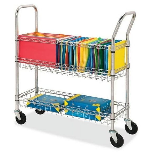 Lorell Wire Mail Cart 99.21 lb Capacity - 4 Casters - 4" Caster Size - Steel - x 34.3" Width x 12.5" Depth x 40" Height - Chrome - 1 Each